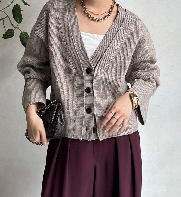  「【WEB限定】レイヤードリブVネックカーディガン」|カーディガン|