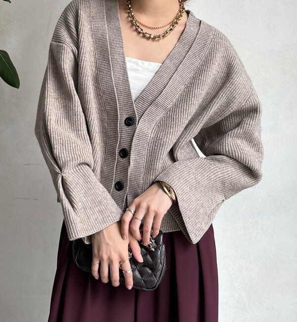  「【WEB限定】レイヤードリブVネックカーディガン」|カーディガン|