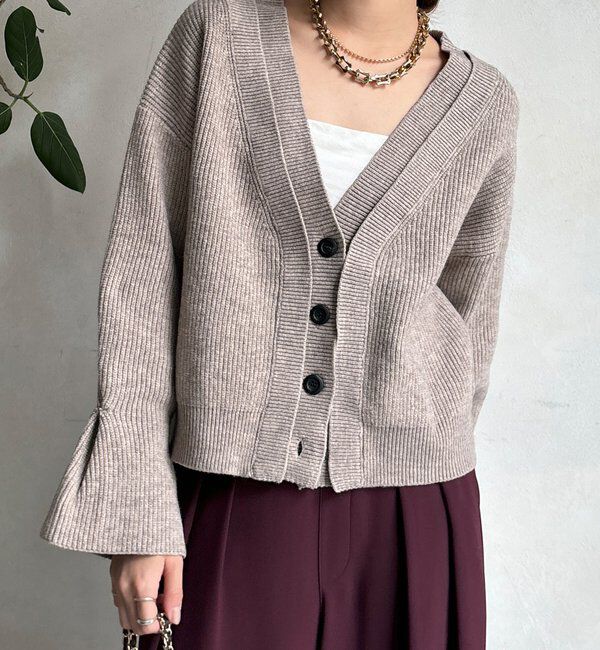  「【WEB限定】レイヤードリブVネックカーディガン」|カーディガン|