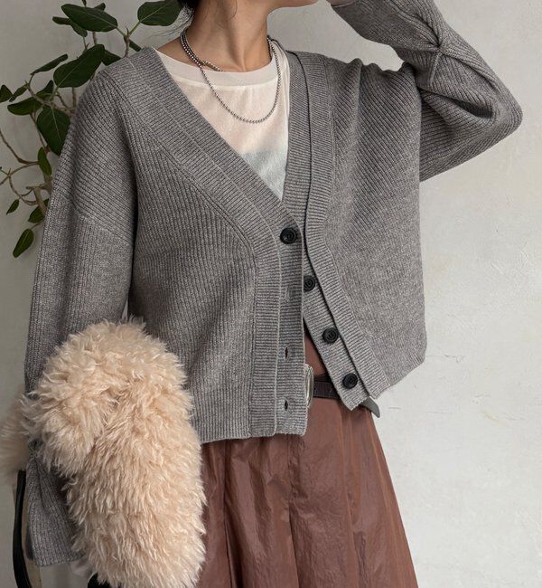  「【WEB限定】レイヤードリブVネックカーディガン」|カーディガン|グレー