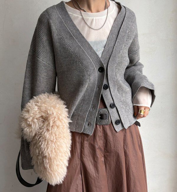  「【WEB限定】レイヤードリブVネックカーディガン」|カーディガン|