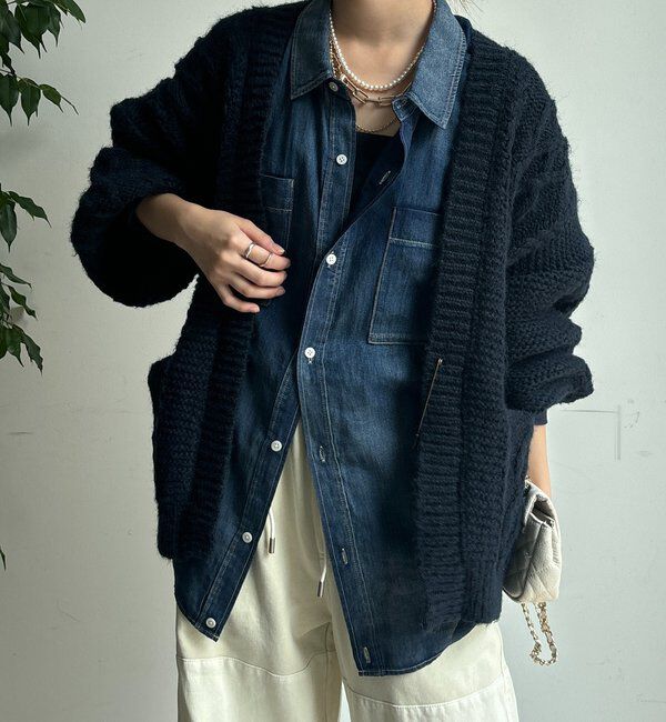  「ケーブルニットカーディガン」|カーディガン|ネイビー