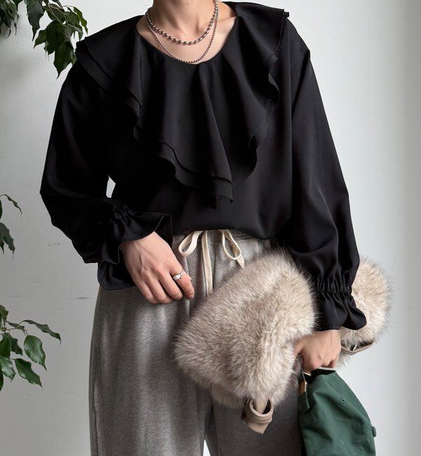  「【WEB限定】ピコフリルカラーブラウス」|シャツ・ブラウス|ブラック