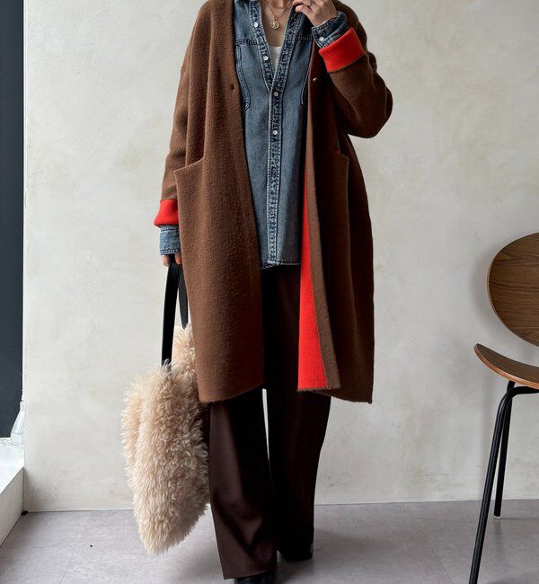  「ダブルフェイスニットガウン」|カーディガン|ブラウン