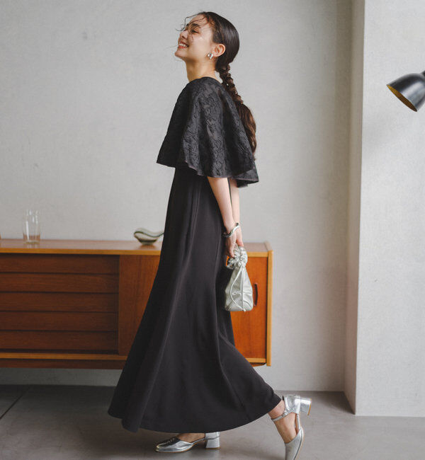  「【オケージョンドレス/結婚式】Cape layerd bare dress」|ドレス|ブラック