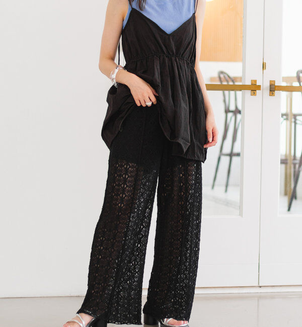  「【セットアップ対応】レースワイドパンツ」|その他|ブラック