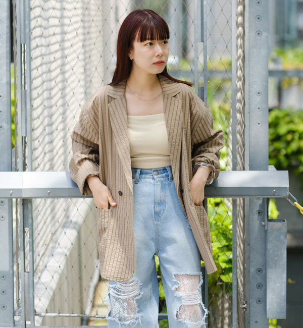  「*【WHIMSIC/SETUP対応】シアサッカーストライプダブルジャケット」|テーラードジャケット|