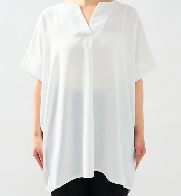  「Vネックライトジョーゼット半袖T」|Tシャツ・カットソー|