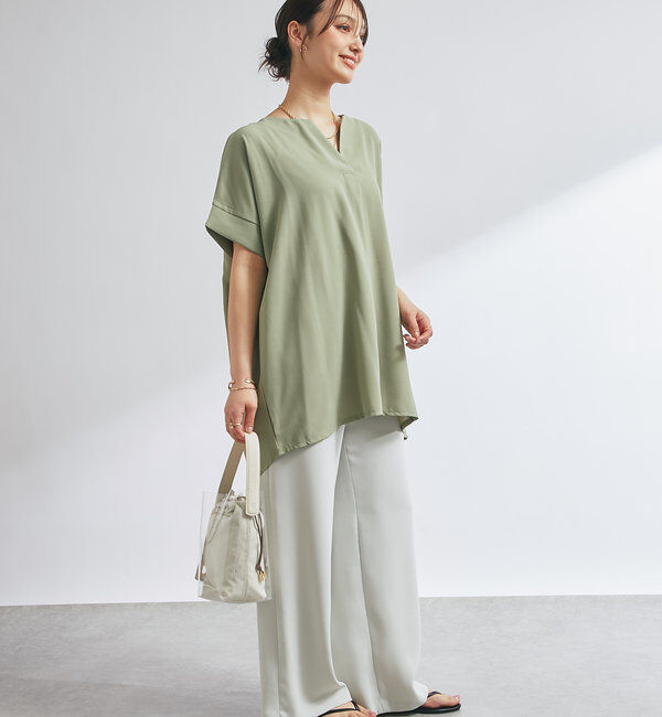  「Vネックライトジョーゼット半袖T」|Tシャツ・カットソー|