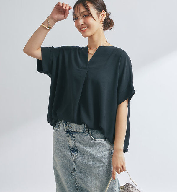  「Vネックライトジョーゼット半袖T」|Tシャツ・カットソー|