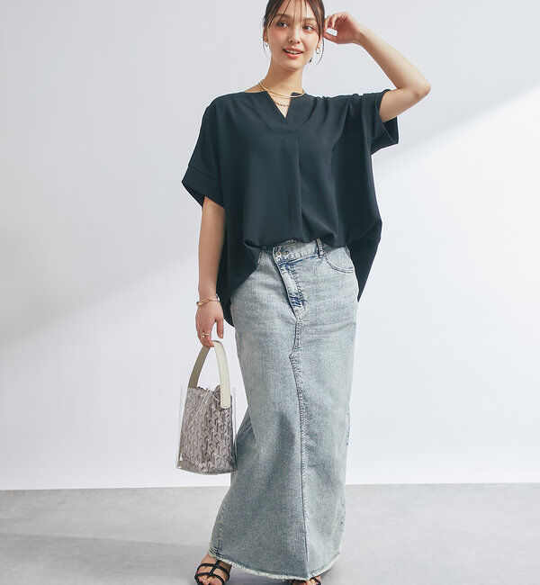  「Vネックライトジョーゼット半袖T」|Tシャツ・カットソー|