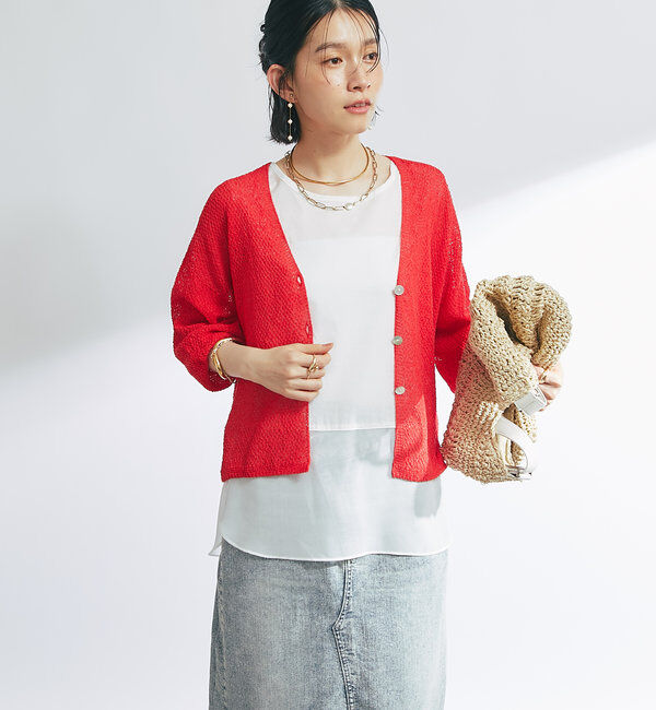  「《軽量・通気性・吸水速乾性》イージーケア和紙ニットカーディガン」|ニット・セーター|