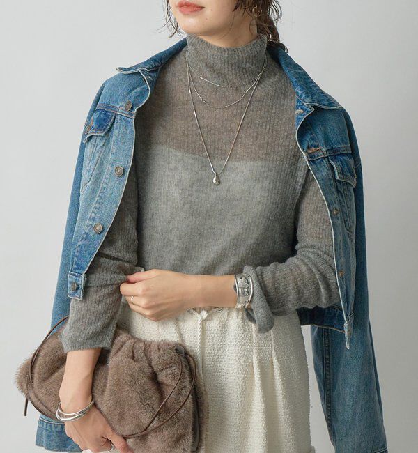  「【柔らかく滑らかな肌触り】カシミヤ混ウールシアータートルニット」|ニット・セーター|グレー