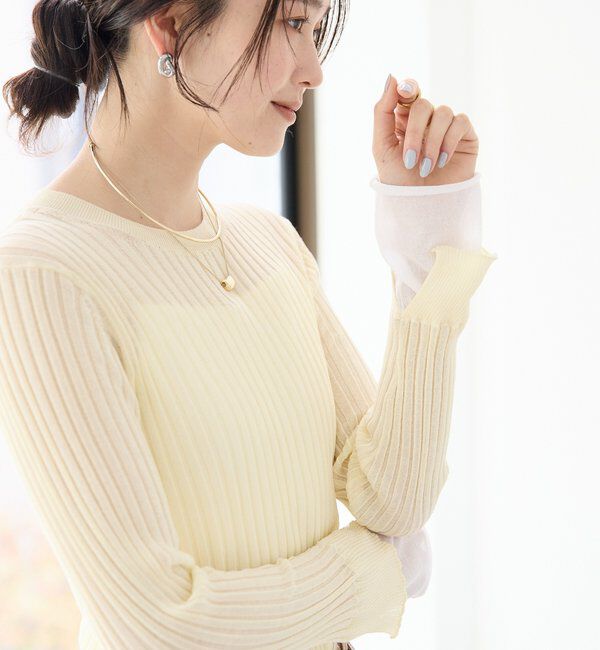  「予約【レイヤード風の袖口】シアーカフスリブニット」|ニット・セーター|