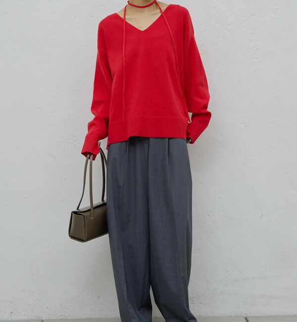  「【CHIKAコラボ】【着やせ&times;時短おしゃれ】タイ付き総針Vネックニット」|ニット・セーター|