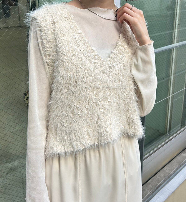  「ラメシャギーニットベスト」|ニット・セーター|アイボリー