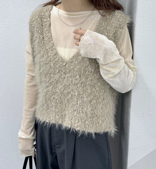  「ラメシャギーニットベスト」|ニット・セーター|ベージュ