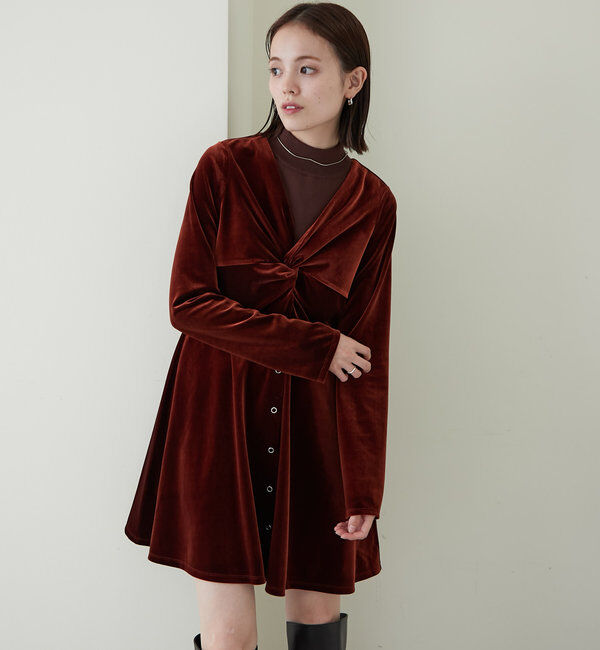  「ベロアミニワンピース」|ワンピース|ブラウン