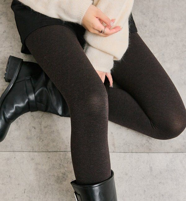  「リブタイツ」|タイツ・ストッキング|ブラウン