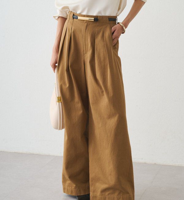  「チノベルトタックパンツ」|チノ|キャメル