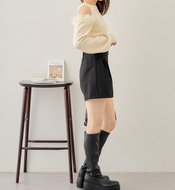  「【セットアップ対応】ダブルベルトキュロットショートパンツ」|チノ|
