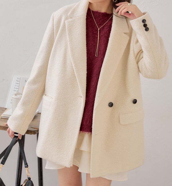  「オーバーダブルツイードジャケット」|テーラードジャケット|アイボリー