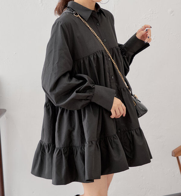  「フリルティアードチュニックシャツ」|シャツ・ブラウス|ブラック