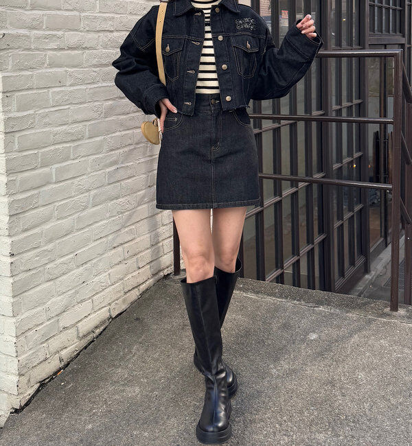  「【WEB限定/セットアップ対応】ポケット刺繍台形デニムスカート」|スカート|