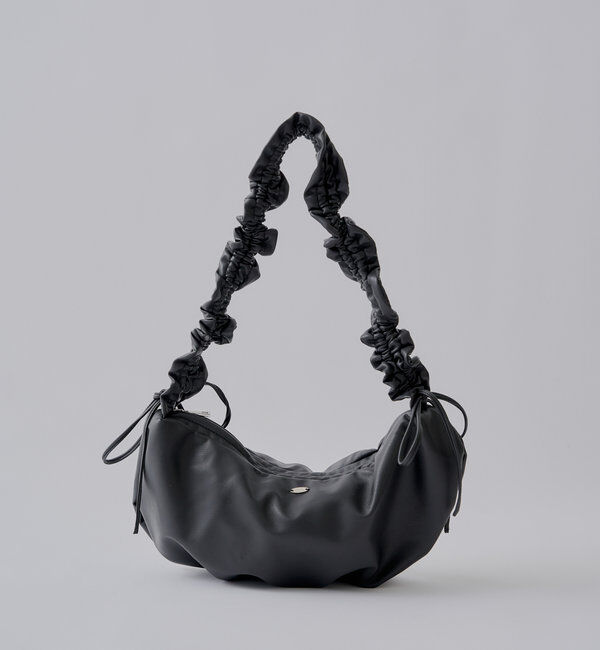  「サイドリボンギャザーショルダーバッグ」|ショルダー・メッセンジャー|ブラック