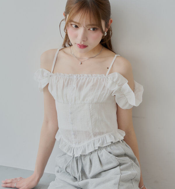  「シアーノースリフリルブラウス」|シャツ・ブラウス|ホワイト