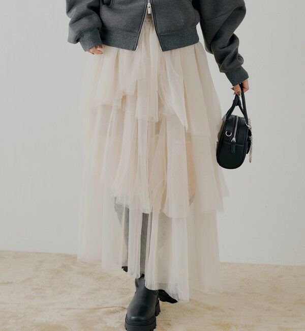  「ランダムチュールフレアスカート」|スカート|