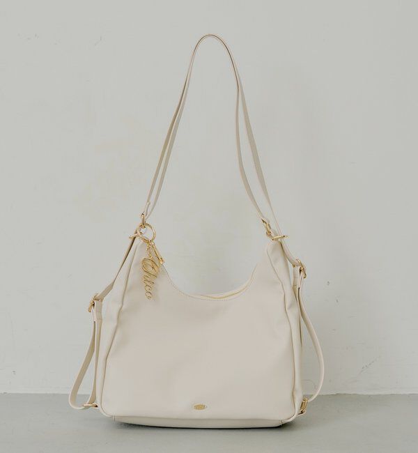  「ロゴチャーム付き3wayホーボーバッグ」|ボストンバッグ|アイボリー