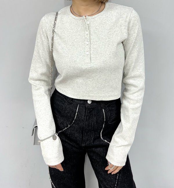  「【WEB限定】ヘンリーネックショートトップス」|Tシャツ・カットソー|