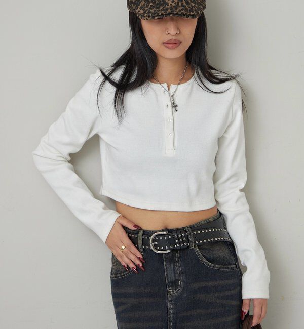  「【WEB限定】ヘンリーネックショートトップス」|Tシャツ・カットソー|