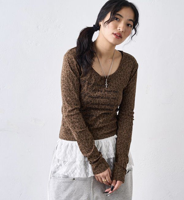  「レオパード(ヒョウ柄)メッセージトップス」|Tシャツ・カットソー|