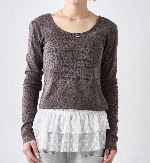  「レオパード(ヒョウ柄)メッセージトップス」|Tシャツ・カットソー|