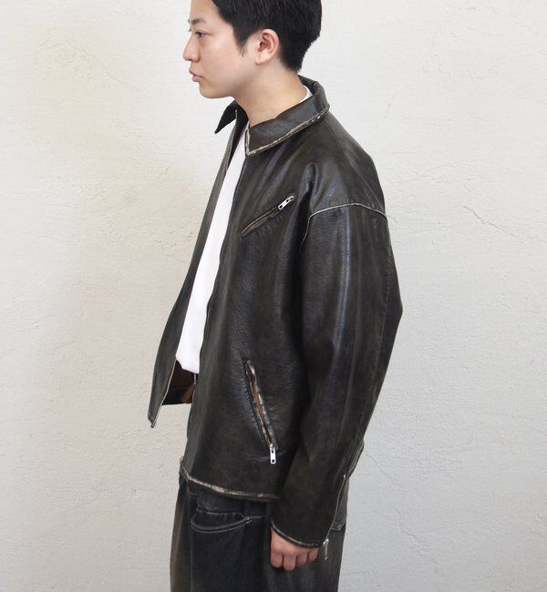  「ヴィンテージライクボンディングフェイクレザージャケット 」|ブルゾン・スタジャン|