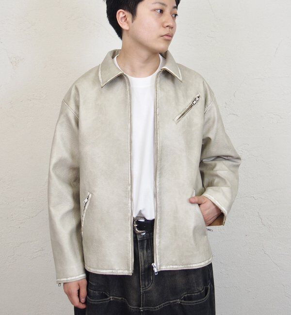  「ヴィンテージライクボンディングフェイクレザージャケット 」|ブルゾン・スタジャン|