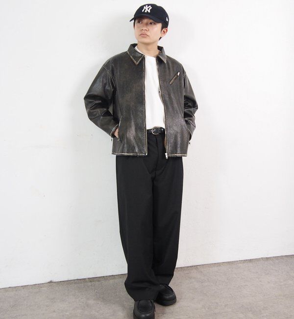  「ヴィンテージライクボンディングフェイクレザージャケット 」|ブルゾン・スタジャン|