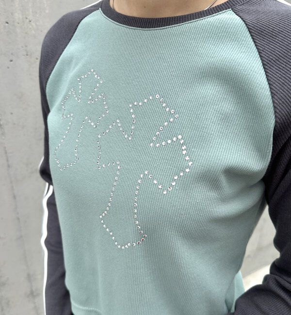  「ラグランクロスラインストーントップス」|Tシャツ・カットソー|