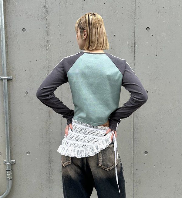  「ラグランクロスラインストーントップス」|Tシャツ・カットソー|