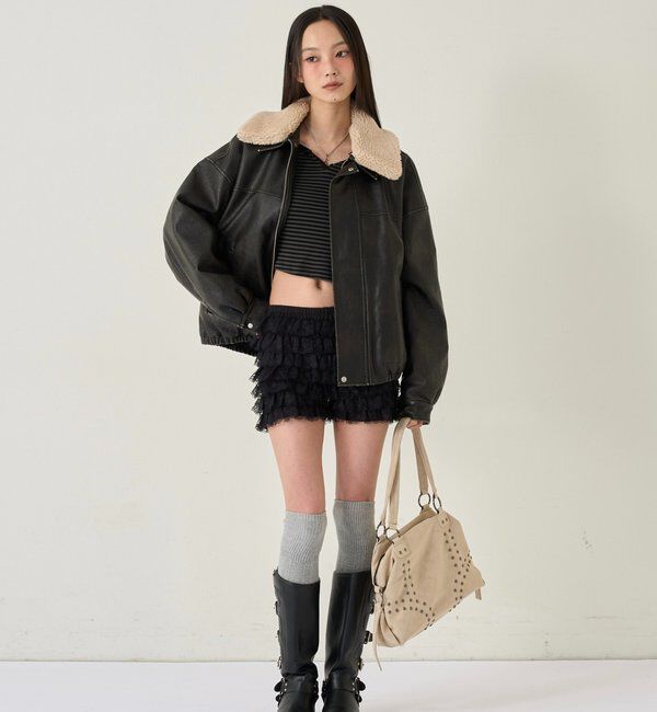  「【UNISEX/サイズ展開あり】3way ヴィンテージライクレザーボアブルゾン」|ブルゾン・スタジャン|