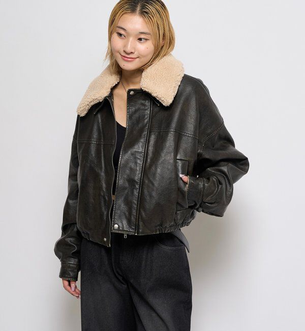  「【UNISEX/サイズ展開あり】3way ヴィンテージライクレザーボアブルゾン」|ブルゾン・スタジャン|