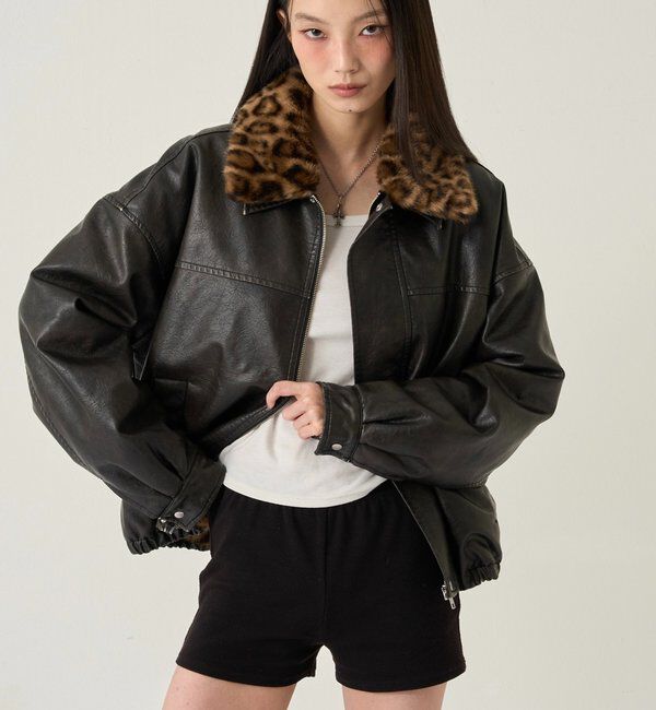  「【UNISEX/サイズ展開あり】3way ヴィンテージライクレザーボアブルゾン」|ブルゾン・スタジャン|ブラックその他1