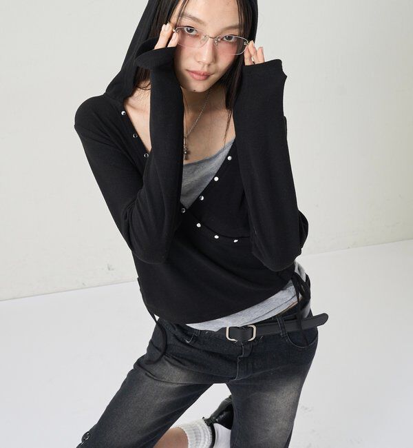  「STUDS RIB WRAP HOODIE」|パーカー|