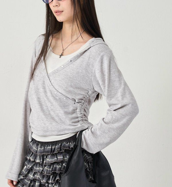  「STUDS RIB WRAP HOODIE」|パーカー|グレー