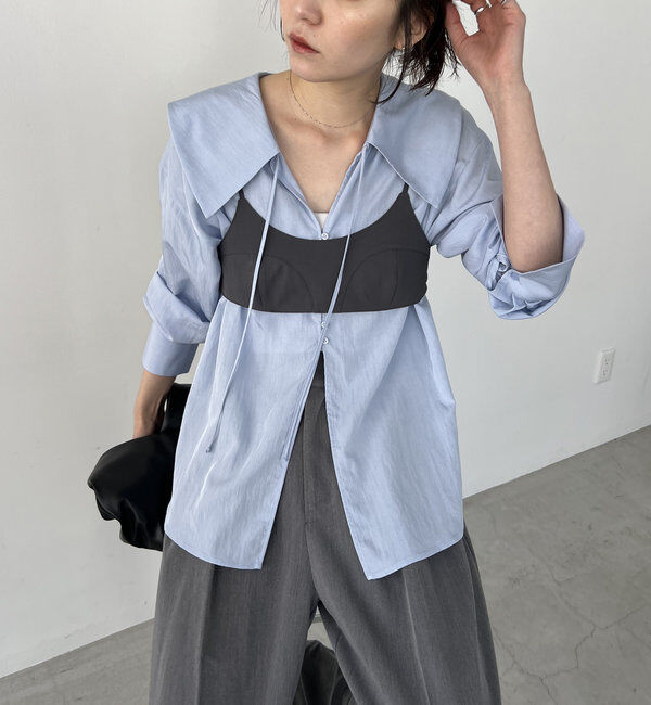  「【セットアイテム】ビスチェ付BIG襟シャツ」|シャツ・ブラウス|ブルー