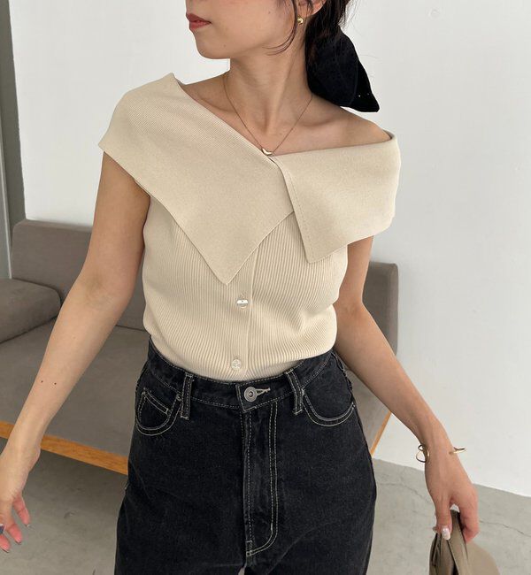  「【前後2WAY仕様】BIG襟ニット」|ニット・セーター|ベージュ