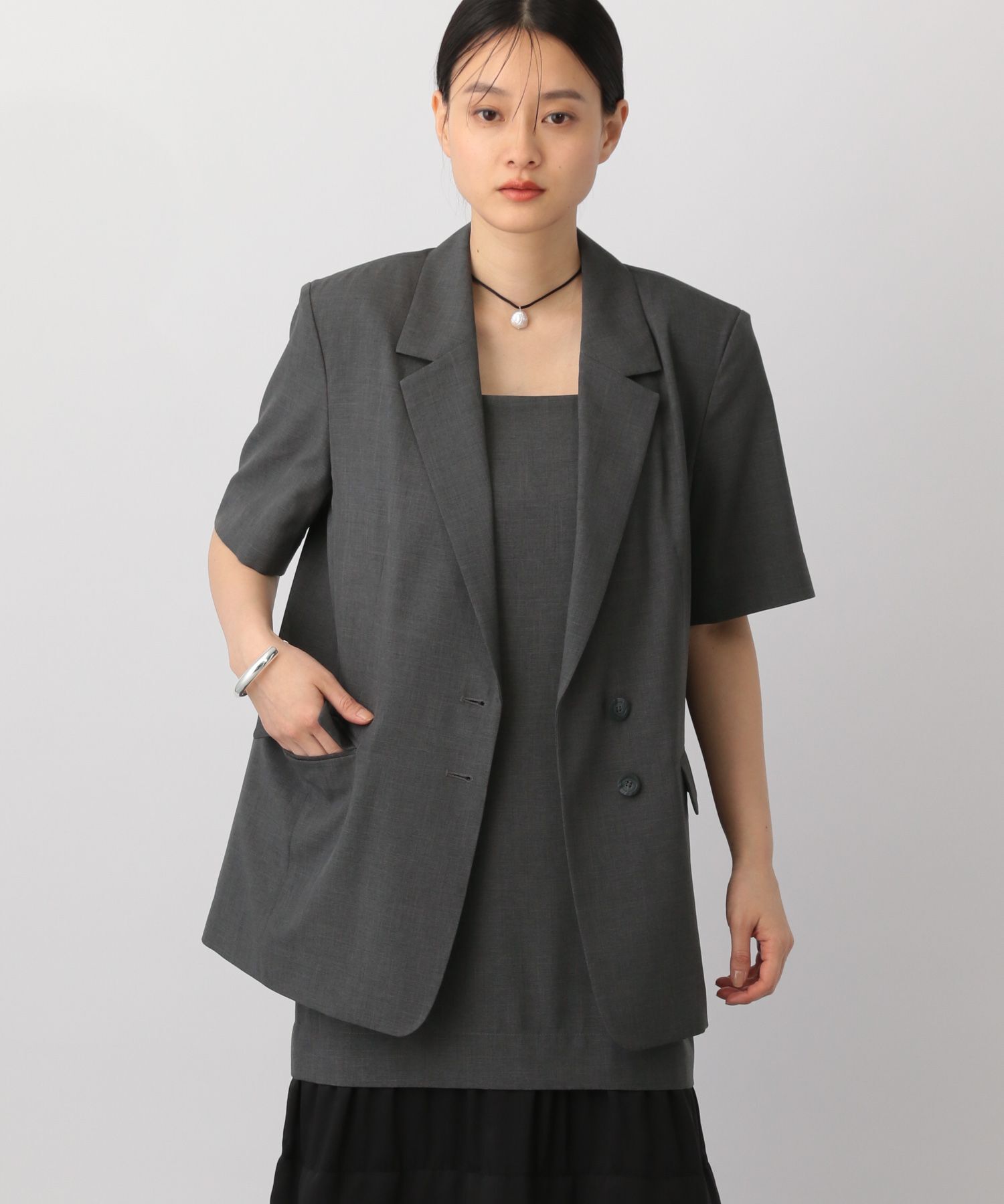 A part by 「ビックショルダージャケット_半袖」|その他|チャコールグレー