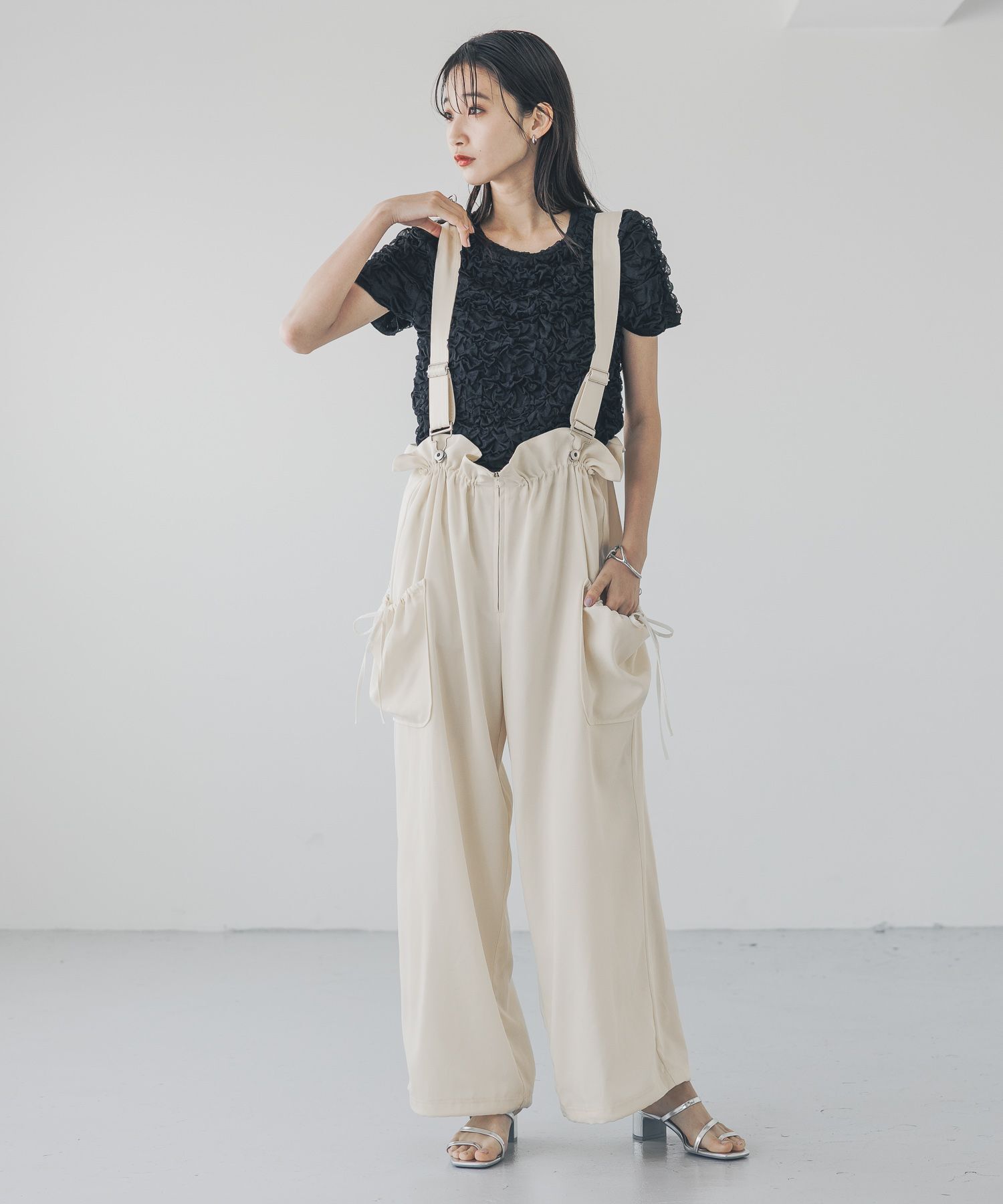 LOWRYS FARM「ウエストフリルリボンサロペ」|オールインワン|